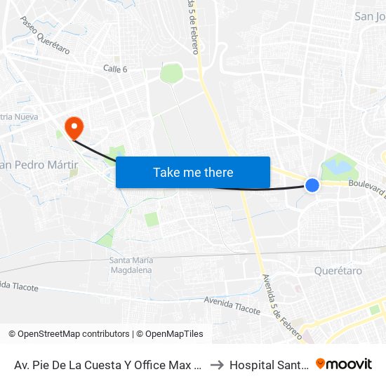Av. Pie De La Cuesta Y Office Max Bernardo Quintana to Hospital Santo Tomas map
