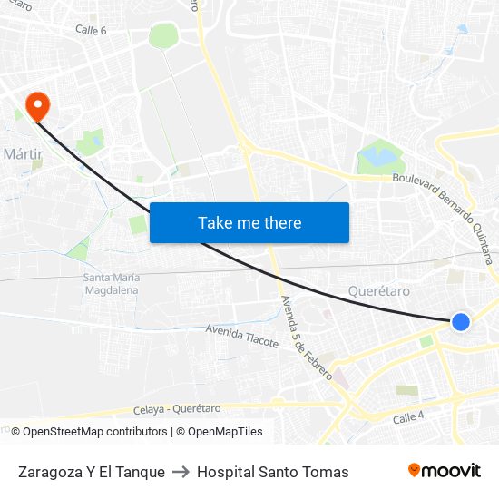 Zaragoza Y El Tanque to Hospital Santo Tomas map