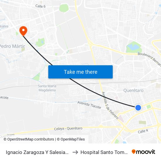 Ignacio Zaragoza Y Salesiano to Hospital Santo Tomas map