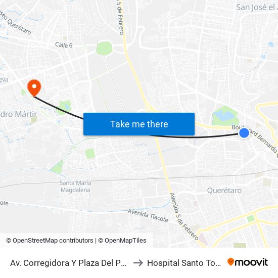 Av. Corregidora Y Plaza Del Parque to Hospital Santo Tomas map