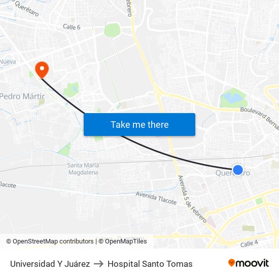 Universidad Y Juárez to Hospital Santo Tomas map
