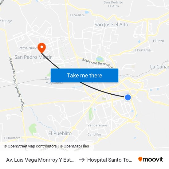 Av. Luis Vega Monrroy Y Estadio to Hospital Santo Tomas map