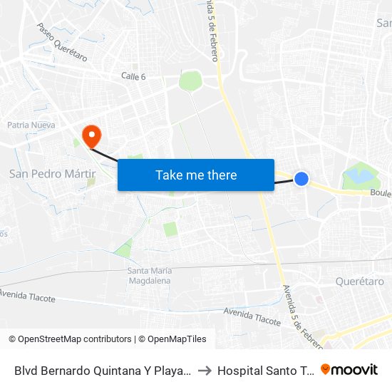Blvd Bernardo Quintana Y Playa Condesa to Hospital Santo Tomas map