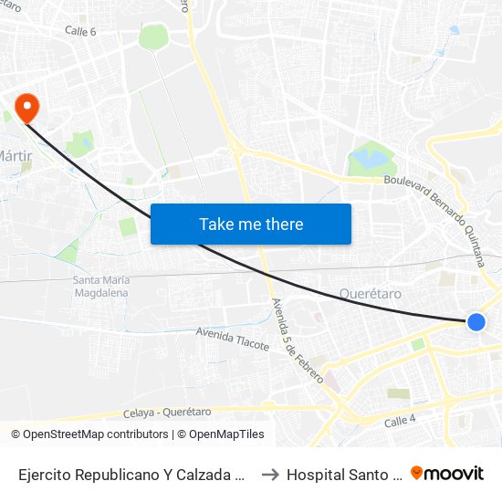 Ejercito Republicano Y Calzada De Los Arcos to Hospital Santo Tomas map