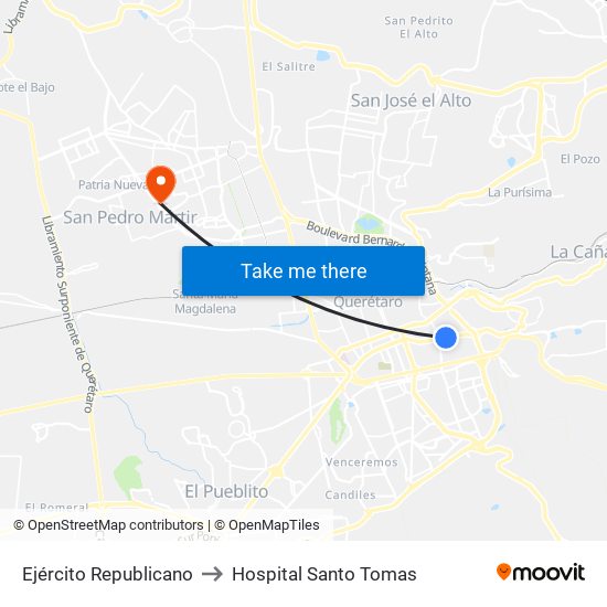 Ejército Republicano to Hospital Santo Tomas map