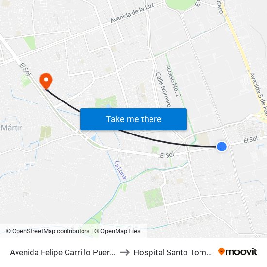Avenida Felipe Carrillo Puerto to Hospital Santo Tomas map