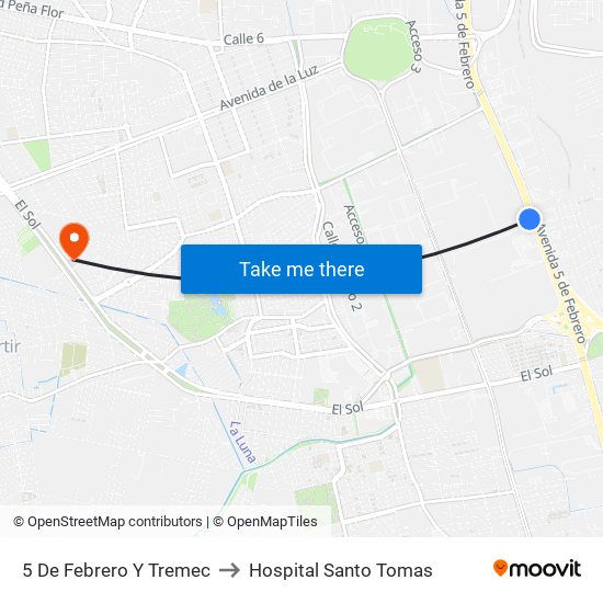 5 De Febrero Y Tremec to Hospital Santo Tomas map