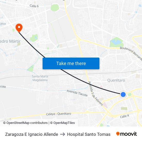 Zaragoza E Ignacio Allende to Hospital Santo Tomas map