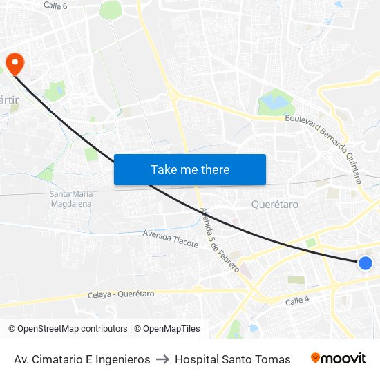 Av. Cimatario E Ingenieros to Hospital Santo Tomas map