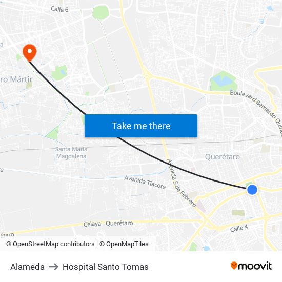 Alameda to Hospital Santo Tomas map