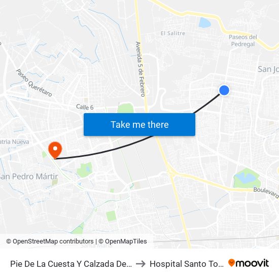 Pie De La Cuesta Y Calzada De Belen to Hospital Santo Tomas map