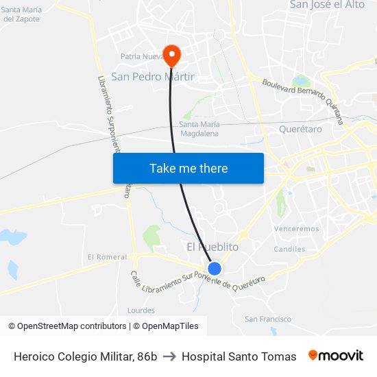 Heroico Colegio Militar, 86b to Hospital Santo Tomas map