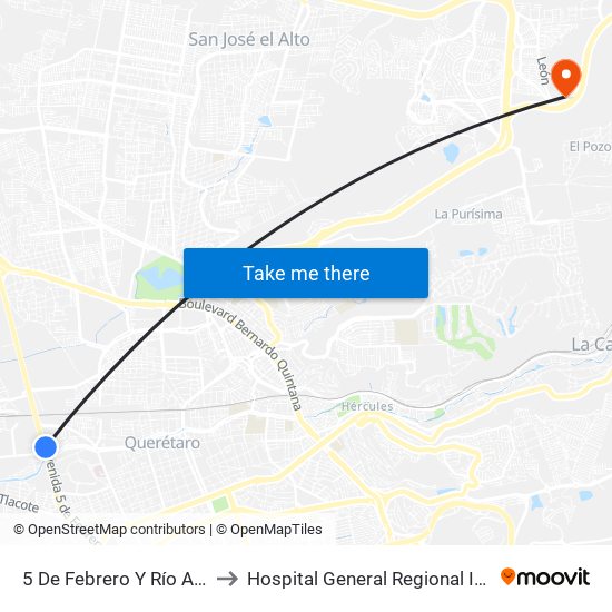 5 De Febrero Y Río Ayutla to Hospital General Regional Imss II map