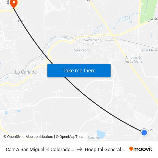 Carr A San Miguel El Colorado Y Calle San Juan Del Río to Hospital General Regional Imss II map