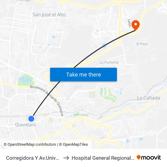 Corregidora Y Av.Universidad to Hospital General Regional Imss II map