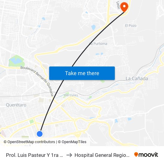 Prol. Luis Pasteur Y 1ra Del Laurel to Hospital General Regional Imss II map