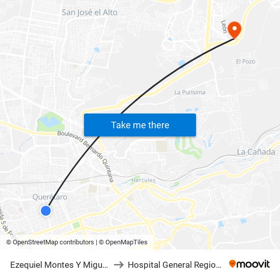 Ezequiel Montes Y Miguel Hidalgo to Hospital General Regional Imss II map