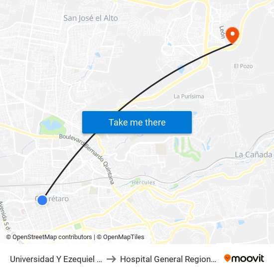 Universidad Y Ezequiel Montes to Hospital General Regional Imss II map