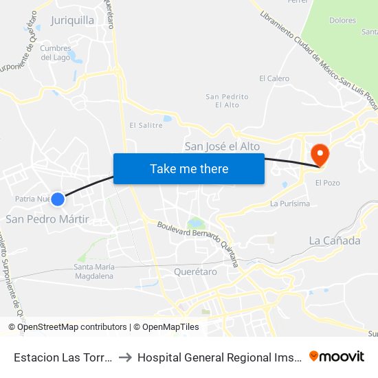 Estacion Las Torres to Hospital General Regional Imss II map
