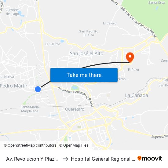 Av. Revolucion Y Plaza Patio to Hospital General Regional Imss II map