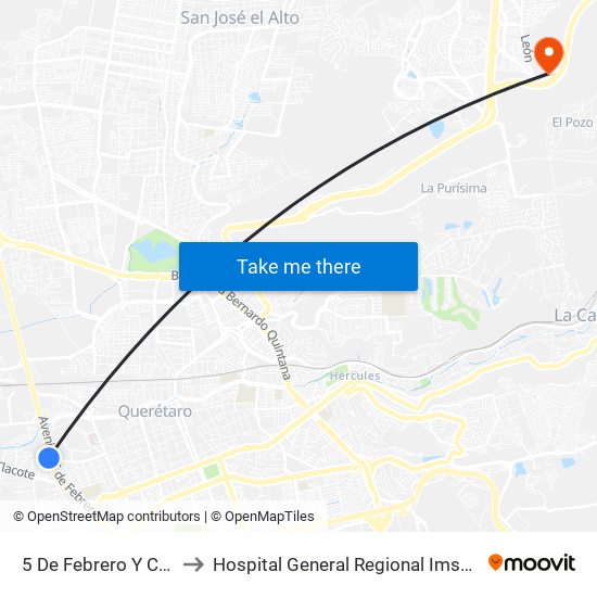 5 De Febrero Y Cea to Hospital General Regional Imss II map