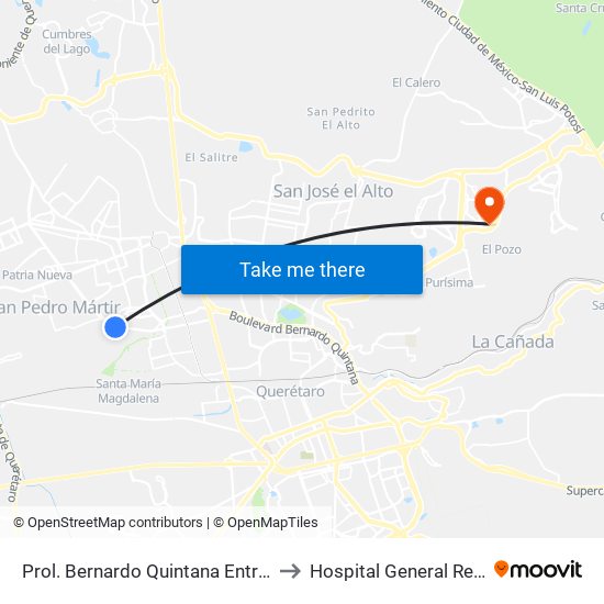 Prol. Bernardo Quintana Entre Pinos Y Berenice to Hospital General Regional Imss II map
