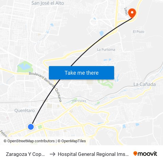 Zaragoza Y Coppel to Hospital General Regional Imss II map