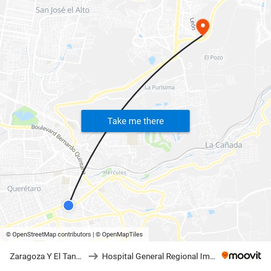 Zaragoza Y El Tanque to Hospital General Regional Imss II map
