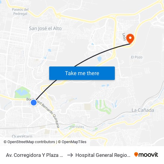 Av. Corregidora Y Plaza Del Parque to Hospital General Regional Imss II map