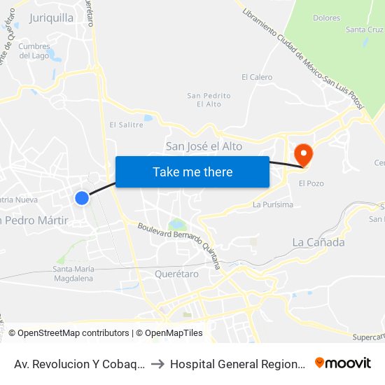 Av. Revolucion Y Cobaq Satelite to Hospital General Regional Imss II map