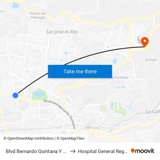 Blvd Bernardo Quintana Y Playa Condesa to Hospital General Regional Imss II map
