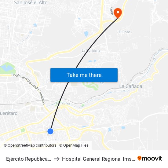 Ejército Republicano to Hospital General Regional Imss II map