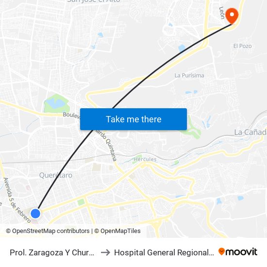 Prol. Zaragoza Y Churubusco to Hospital General Regional Imss II map