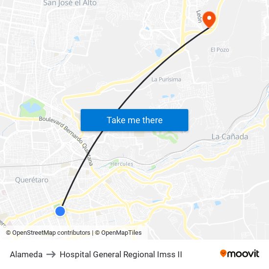 Alameda to Hospital General Regional Imss II map