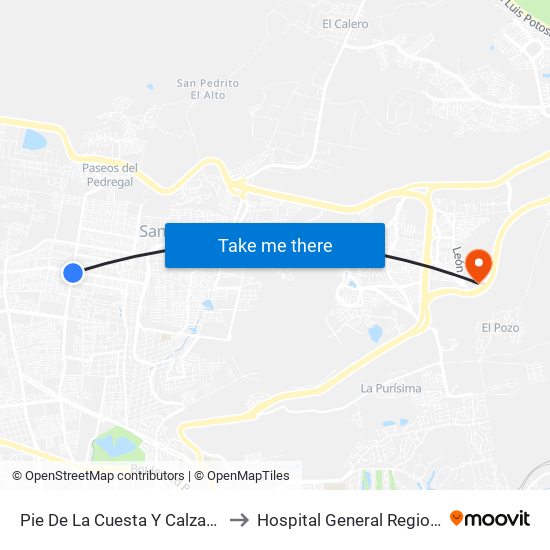 Pie De La Cuesta Y Calzada De Belen to Hospital General Regional Imss II map