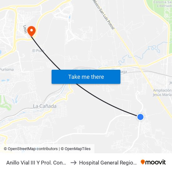 Anillo Vial III Y Prol. Constituyentes to Hospital General Regional Imss II map