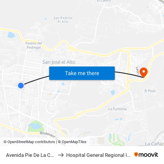 Avenida Pie De La Cuesta to Hospital General Regional Imss II map