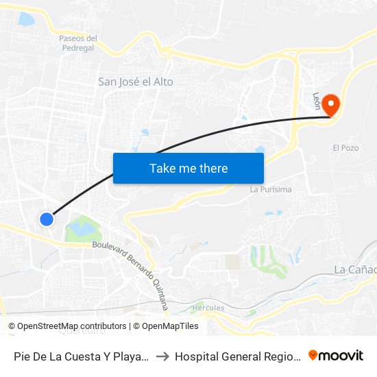 Pie De La Cuesta Y Playa Mocambo to Hospital General Regional Imss II map