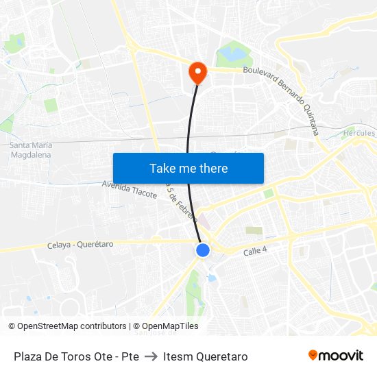 Plaza De Toros Ote - Pte to Itesm Queretaro map