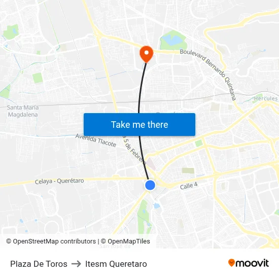 Plaza De Toros to Itesm Queretaro map