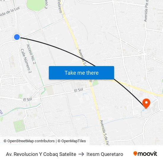 Av. Revolucion Y Cobaq Satelite to Itesm Queretaro map