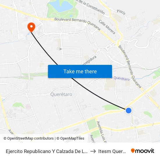 Ejercito Republicano Y Calzada De Los Arcos to Itesm Queretaro map