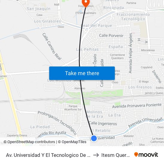 Av. Universidad Y El Tecnologico De Queretaro to Itesm Queretaro map