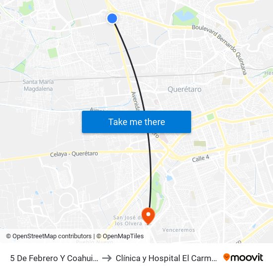 5 De Febrero Y Coahuila to Clínica y Hospital El Carmen map