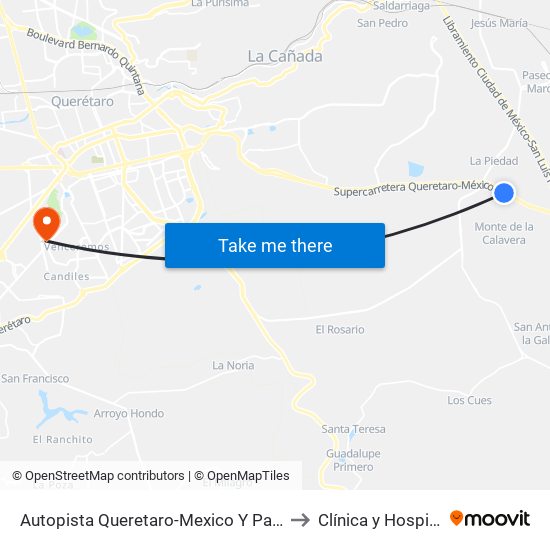 Autopista Queretaro-Mexico Y Parque Industrial El Marques to Clínica y Hospital El Carmen map