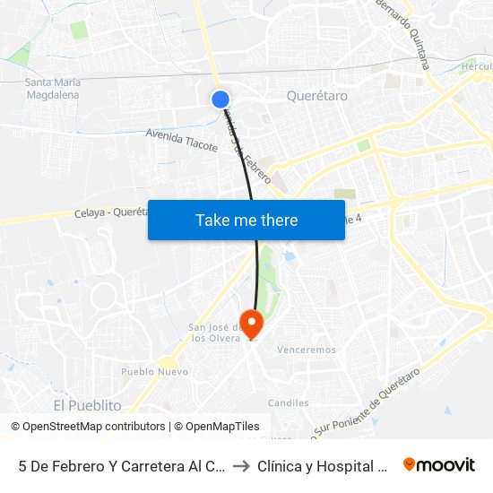 5 De Febrero Y Carretera Al Campo Militar to Clínica y Hospital El Carmen map