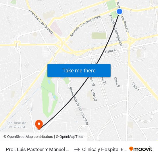 Prol. Luis Pasteur Y Manuel Gomez Morin to Clínica y Hospital El Carmen map