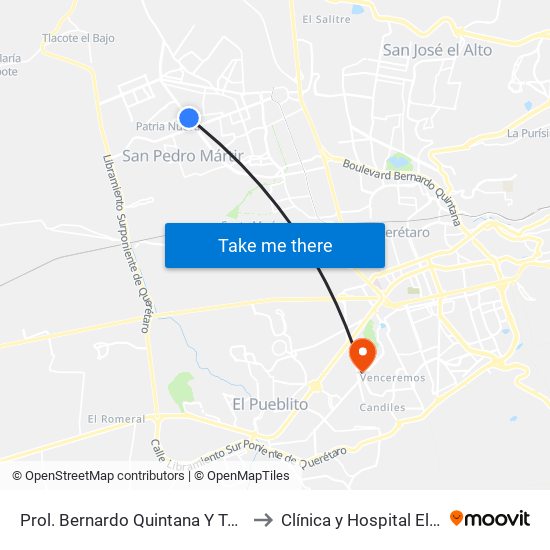 Prol. Bernardo Quintana Y Tarahumaras to Clínica y Hospital El Carmen map