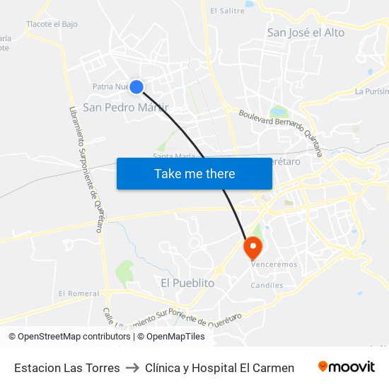 Estacion Las Torres to Clínica y Hospital El Carmen map