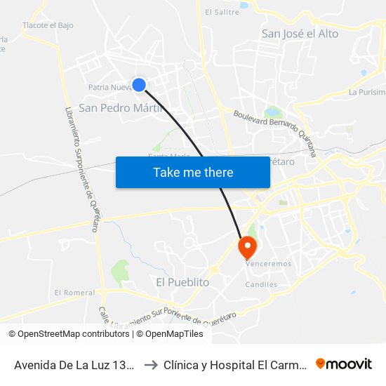 Avenida De La Luz 1323 to Clínica y Hospital El Carmen map